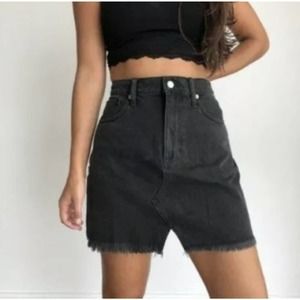 MADEWELL Skirt Womens Black Rigid A-Line Denim Mini Skirt In Lunar Wash Size 27